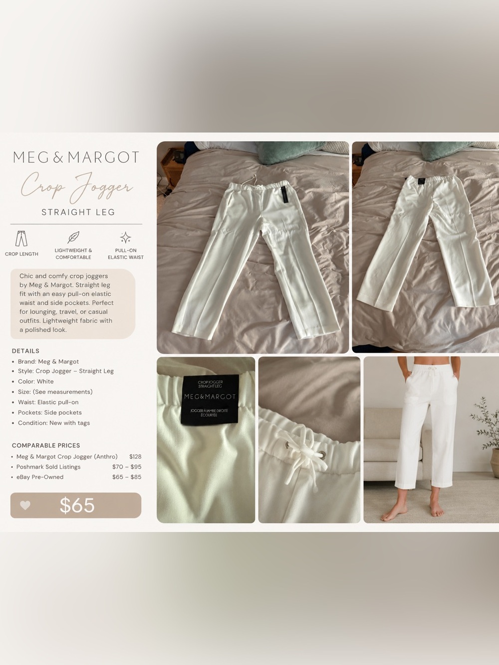 Meg & Margot White Crop Jogger Straight Leg